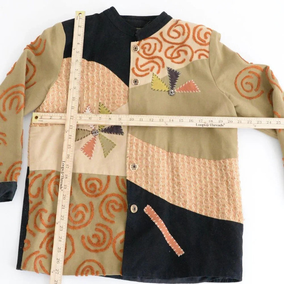 Vintage 90's Allure Tan & Black 100% Cotton Patchwork Brocade Button Up Jacket M - Picture 4 of 14